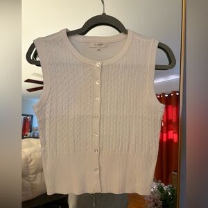 White Sleeveless Cable Knit Cardigan